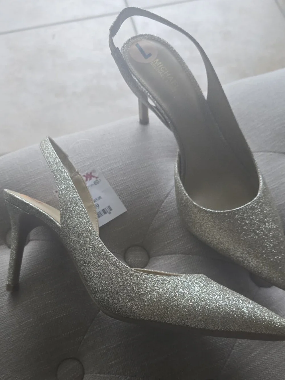 Michael Kors Women's Gold-Shiny Glitter Pointed Toe Slingback Heels, Sz: 7 NWT